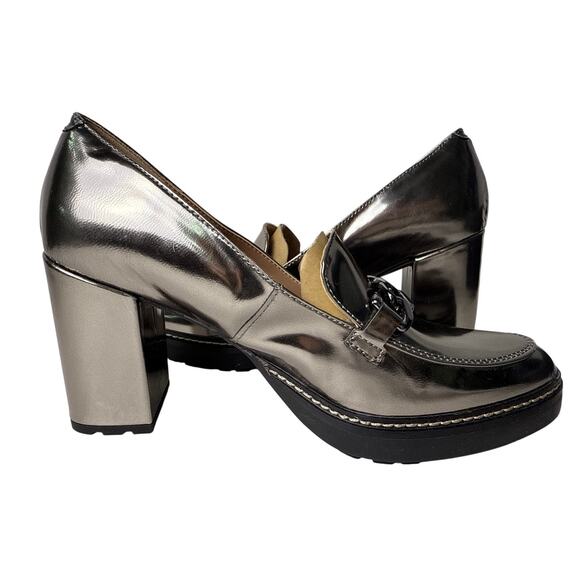 Naturalizer Loafer Callie-Moc Pumps Womens 9M Pewter Metallic Block Heel Chain - Picture 5 of 11